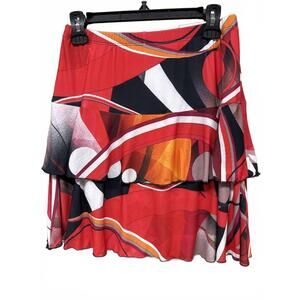NEW FASHQUE women's 3 tier ruffle skort in red/black print